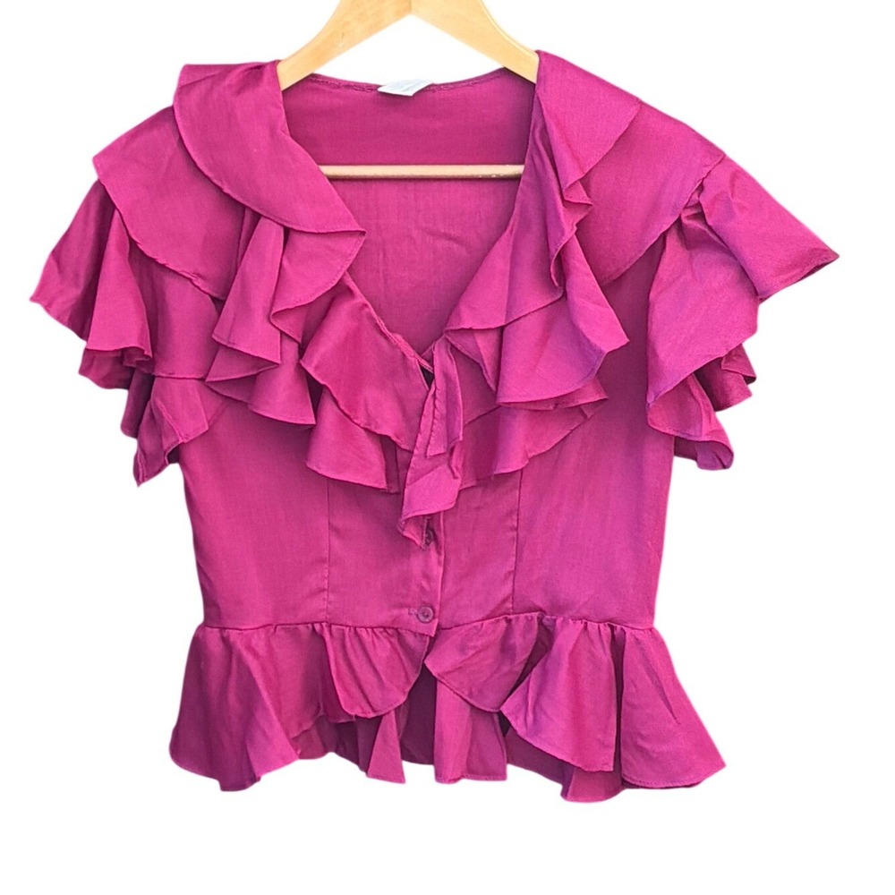 Vintage Ruffle Blouse Coquette Barbiecore Romantic Maximalist Barbiecore Girly